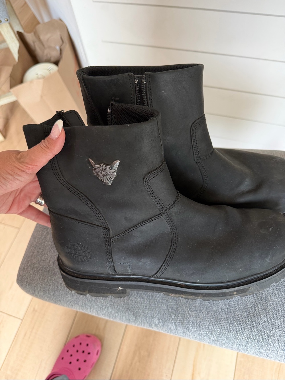 Harley-Davidson Black Leather Short Zip Boots